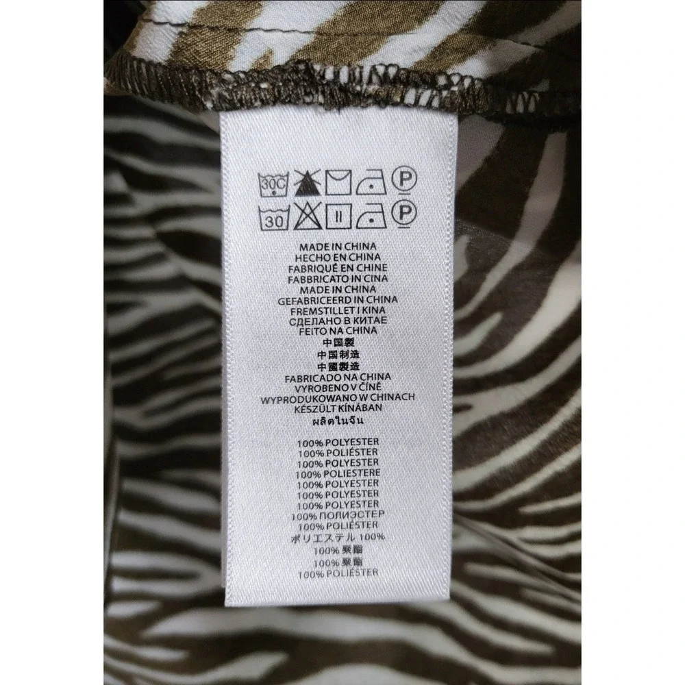 Michael Michael Kors Zebra Print Side Tie Blouse Brown White M Relaxed Luxury